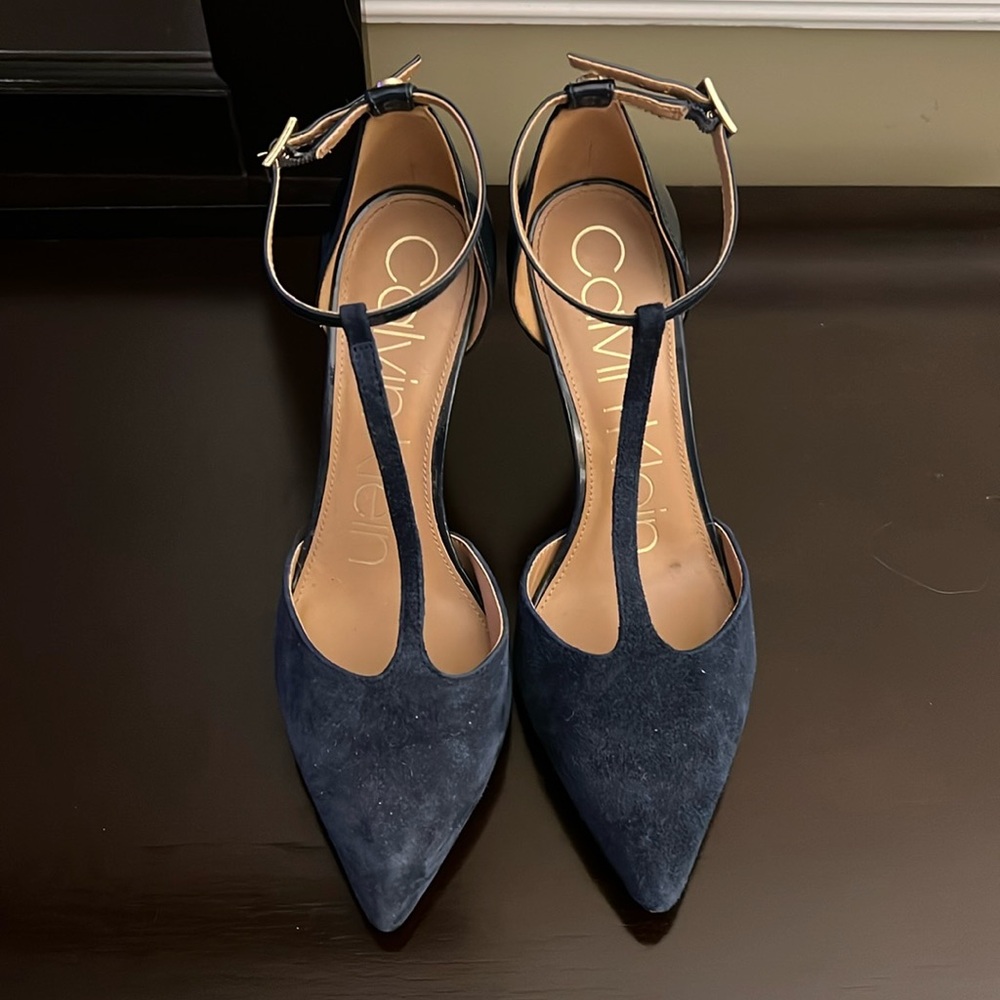 Calvin Klein Women's Navy Suede T-Strap Heels